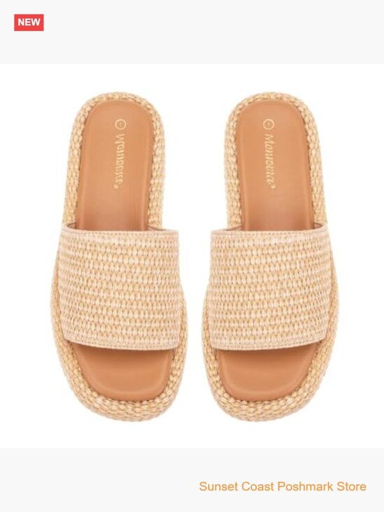 Platform Sandals Raffia Espadrille Slides Slip On Summer Beach main image 0
